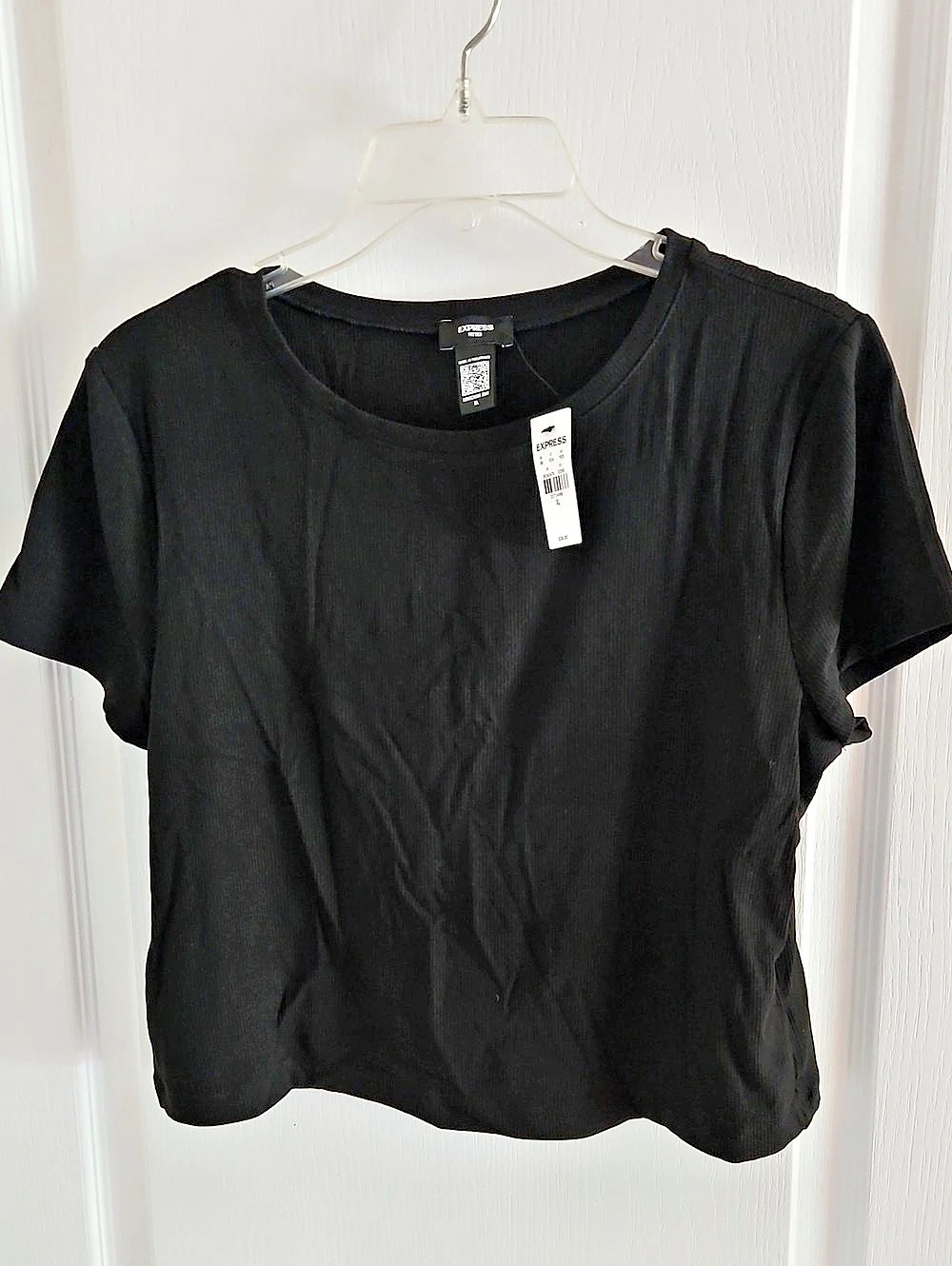 Express Fitted Ribbed Tee Short Sleeve Top Black XL